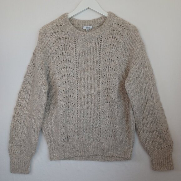 Rails Sweater Mara Teddy Crew Neck Pullover Alpaca Wool Blend Pointelle Knit Med - Picture 2 of 10